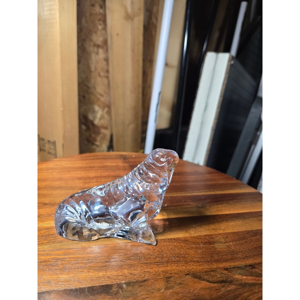 Baccarat Crystal Walrus Figurine Paperweight Made in France Clear Glass Animal